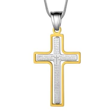 Imagem de Hipunk Colar com cruz e versículo da Bíblia – Colar masculino de aço inoxidável com pingente de cruz com cruz e cruz crucifixo de Filipenses Jesus colar giratório para mulheres, Aço inoxidável, Sem