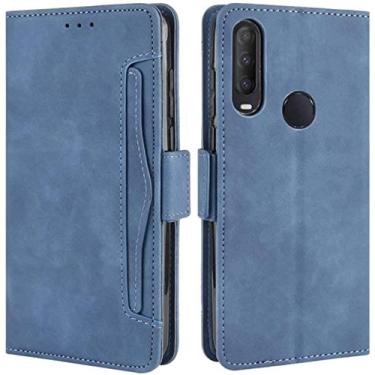 Imagem de Capa Alcatel 3L 2020, Alcatel 1V 2020, Alcatel 1S 2020, capa carteira de couro flip à prova de choque com suporte para cartão para Alcatel 3L 2020 (azul)