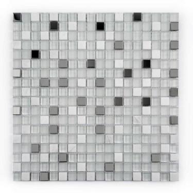 Imagem de Placa Pastilha Vidro Parede 30cm X 30cm Branco/Prata - Loja DoceLar
