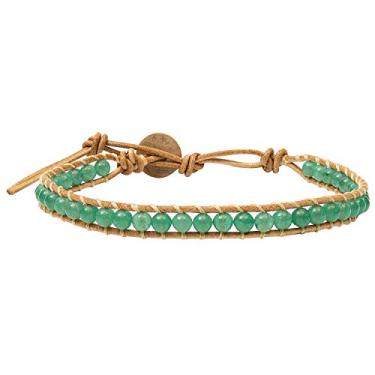 Imagem de Infinityee Pulseira de tornozelo tecido marrom claro couro vintage feito à mão hippie boêmio cigano boho unissex tornozeleira para homens, mulheres, meninas adolescentes (pedra de jade), 25,4 cm, pedr