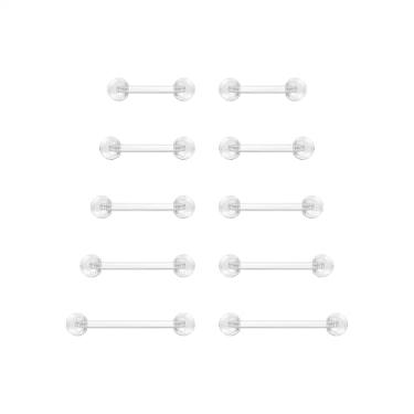 Imagem de 6ixGosh 14G Bioflex flexível acrílico barra reta piercing corporal joias anéis de língua barbells piercing retentor de mamilo para trabalho, gravidez, ressonância magnética, cirurgia e mais, 12 mm a