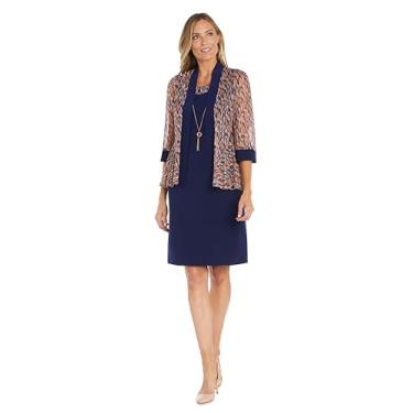 Imagem de Vestido de chiffon floral azul marinho chique com colar anexado, Marinho/Multi, 46