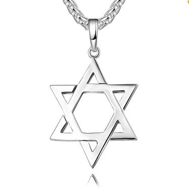 Imagem de Reizteko Colar com pingente de estrela de Davi Megan Jewish Jewelry para mulheres e homens, corrente de aço inoxidável, Israel (prata)