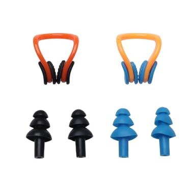 Imagem de Ruwado 2 pares de clipes de nariz e tampões de ouvido coloridos de silicone à prova d'água, suprimentos para natação, treinamento, surfe, adultos, protetor de nariz para iniciantes (preto, tamanho