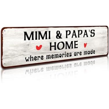 Imagem de Placa de lata rústica - Placa de casa de Mimi and Papa, Where Memories are Made, estilo envelhecido, presente para avós, placa interna e externa de 10 x 40 cm