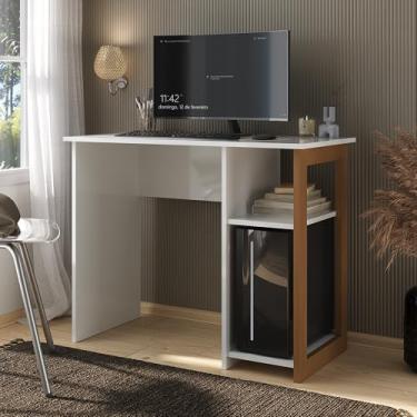 Imagem de Escrivaninha Mesa de Computador Quarto para Estudo e Trabalho Escritório Home Office Gabinete Nicho Decoração Retrô Monalisa - Branco/Freijó