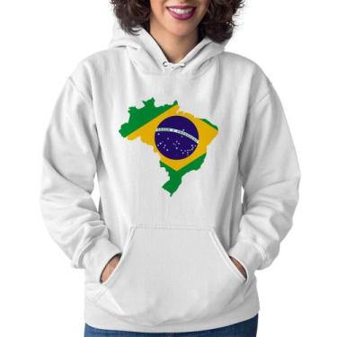 Imagem de Moletom Feminino Bandeira Brasil Mapa - Foca na Moda, Branco, M