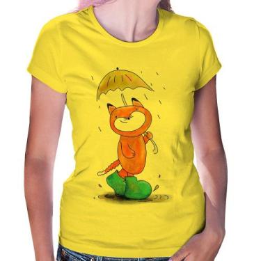 Imagem de Baby Look Raposa Fofinha Na Chuva - Foca na Moda, Amarelo, GG