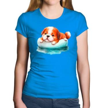Imagem de Baby Look Algodão Cachorrinho Na Piscina  - Foca na Moda, Azul, M