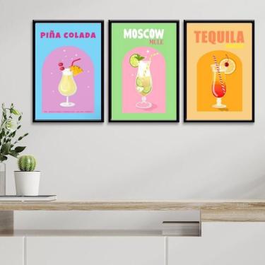 Imagem de Kit 3 Quadros Para Bar Drinks E Coquetéis 24X18Cm