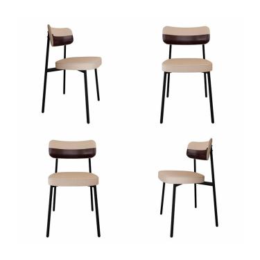 Imagem de Conjunto de 4 Cadeiras Alloa com Detalhe Marrom Polipropileno Areia e Preta