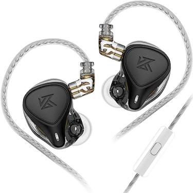 Imagem de erjigo Fone de ouvido ZEX Pro com driver híbrido triplo HiFi KZ ZEXPro IEMs com cabo destacável banhado a prata de 0,75 mm (preto, com microfone)