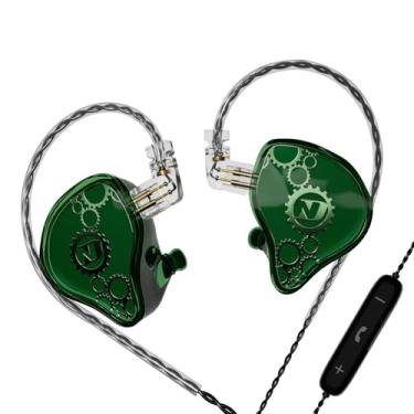 Imagem de Fones de ouvido ND Venus intra-auriculares, fones de ouvido IEM com driver magnético duplo de 10 mm, fones de ouvido HiFi para jogos, cabo destacável de 2 pinos (com microfone, verde, plugue de 3,5