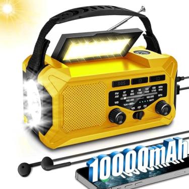 Imagem de Rádio de emergência de 10000 mAh, rádio meteorológico multifuncional AM/FM/NOAA, manivela, cabo USB, 3 métodos de carregamento, alarme SOS, lanterna, carregador de telefone, bússola, lâmpada de