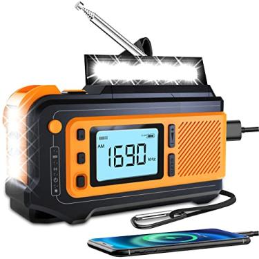Imagem de Rádio solar de emergência de 5000 mAh: manivela Missonchoo AM/FM/NOAA rádio de alerta 4 maneiras alimentado com lanterna | carregador de celular | Alarme SOS para sobrevivência, acampamento, casa ao