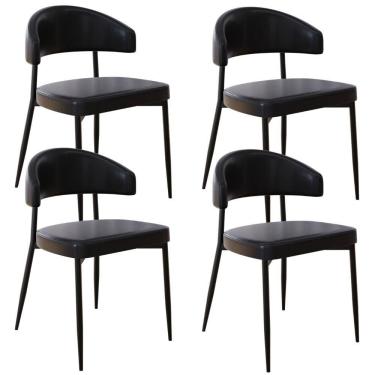 Imagem de Kit 04 Cadeiras Estofada Para Sala De Jantar Serena Preto C01 Courino Preto - Lyam Decor