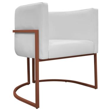 Imagem de Poltrona Decorativa Recepção Luna Base De Ferro Bronze - Branco Corino