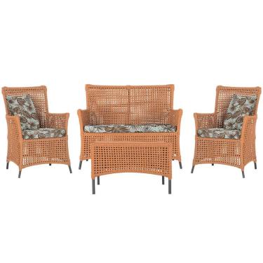 Imagem de Jogo Sofá E 2 Poltronas E Mesa Igapó Preta E6 Trama Original Terra Cota