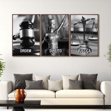 Imagem de Quadro Decorativo Temático Direito Deusa Da Justiça Com 3 Telas Para Escritório Sala Lavabo Tabaco