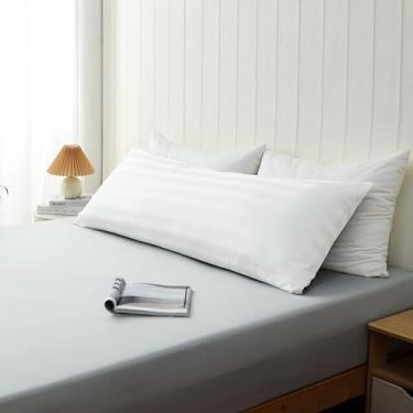 Imagem de Capas de travesseiro 100% algodão macio com zíper invisível 50 x 137 cm, fronhas macias de 600 fios, cor branca listrada 1 pacote