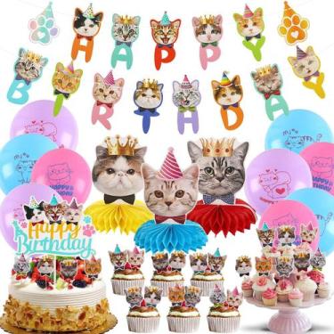 Imagem de Decorações de aniversário para gatos DECYOOL 39 peças de festa de aniv