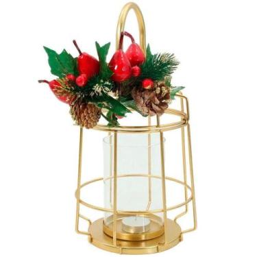 Imagem de Lamparina Luminária Natal Dourada Em Metal Decorativa 30cm - Gici Chri