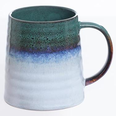 Imagem de Garnome Canecas de café de cerâmica extragrande, caneca de cerâmica feita à mão de 652 g, xícaras de chá grandes com alça para escritório e casa, lavável na lava-louças e no micro-ondas (tinta verde)