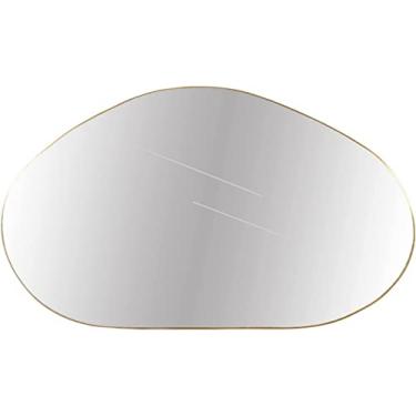 Imagem de Espelho de banheiro montado na parede espelho de parede irregular dourado, espelho de banheiro moderno, com moldura de metal, espelho de vaidade assimétrico para sala de estar quarto entrada hotel