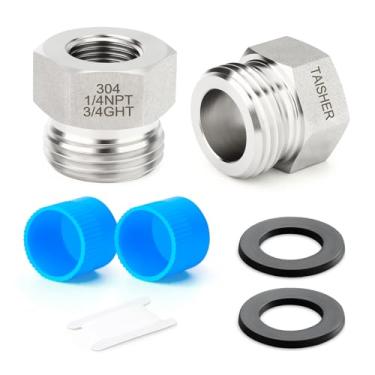 Imagem de TAISHER 2 peças adaptador de mangueira de jardim de aço inoxidável 304, bucha sextavada 3/10.2 cm GHT macho x 1/10.2 cm NPT fêmea conector de mangueira de jardim
