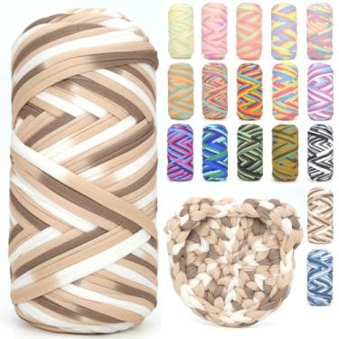 Imagem de Camiseta para crochê, camiseta arco-íris, tecido elástico grosso, fio de crochê para iniciantes, bolsa de tricô à mão, cesta/porta-copos / artesanato faça você mesmo/decoração de casa 200G - café