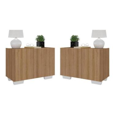 Imagem de Kit 2 Mesas De Cabeceira 2 Portas E Pés Mp4139 Rustic branco - MULTIMO