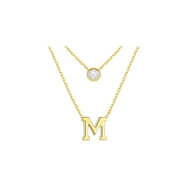 Imagem de CRITI RORA Colar de prata esterlina S925 com diamantes cultivados em laboratório, colar com pingente de letra banhada a ouro, colar de corrente de camada dupla, joia da moda feminina, presente de Dia