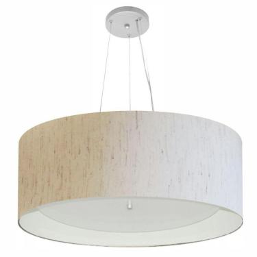 Imagem de Lustre Pendente Cilíndrico Md-4013 Cúpula Em Tecido 60x25cm Linho Bege / Branco - Bivolt