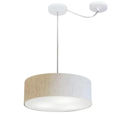 Imagem de Lustre Pendente Cilíndrico Com Desvio De Centro Md-4255 Cúpula Em Tecido 40x15cm Linho Bege - Bivolt