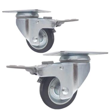 Imagem de 2 Rodizio Borracha 3 Pol. Placa C/ Freio Rolamento Rolete