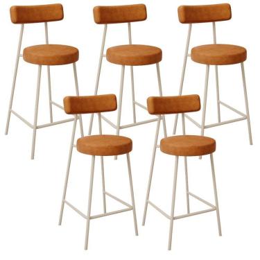 Imagem de Kit 05 Banquetas Baixa Cozinha Sala Jantar Bancada Milão Arena L02 Couríssimo Canela - Lyam Decor