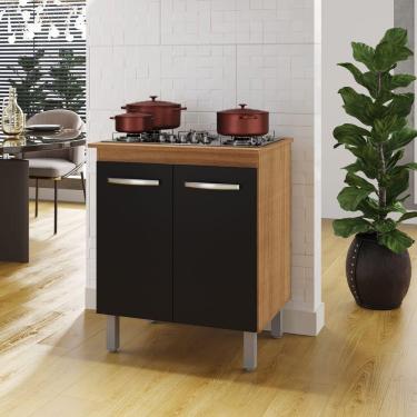 Imagem de Balcão Para Cooktop 2 Portas Armário De Cozinha Jade - Ssx Multicoisas Cor Savana/preto Tampo 4 Bocas