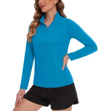 Imagem de Proteção UV feminina Rash Guard TACVASEN azul-verde 2XL