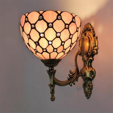 Imagem de Luminária de parede retrô americana com LED, estilo europeu de luxo, para sala de estar, quarto, escritório, casa de campo, hotel, restaurante, café, bar, corredor, com vidro colorido (Estil