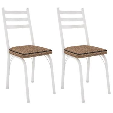 Imagem de Kit 2 Cadeiras Para Cozinha Tubular D-13 Nara De Aço Branco/rattan