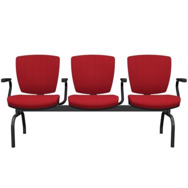 Imagem de Cadeira Longarina 3 Lugares Aeroporto Recepção Preto Baixa Flexi P03 Poliéster Vermelho - Lyam