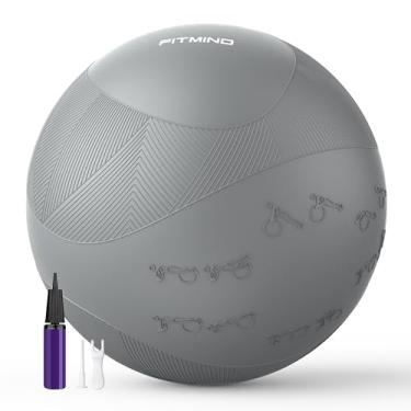 Imagem de FITMIND Bola de exercício extragrossa com padrão em relevo, bola de ioga 55,9 cm/66 cm/76,2 cm para treino de estabilidade de gravidez, bola suíça antiderrapante e antiderrapante com bomba para ioga