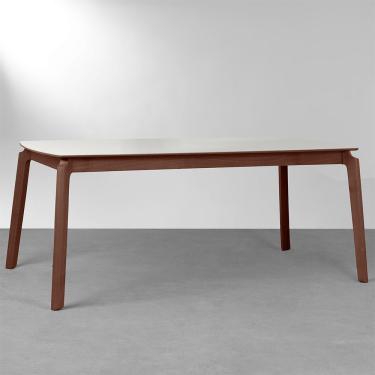 Imagem de Mesa de Jantar Lalá Castanho Retangular Vidro Off White com Borda Madeira - 1,60mx90cm