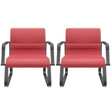 Imagem de Kit 02 Cadeiras De Escritório Recepção Fixa Pés Preto Lev P03 Vinil Vermelho - Lyam Decor