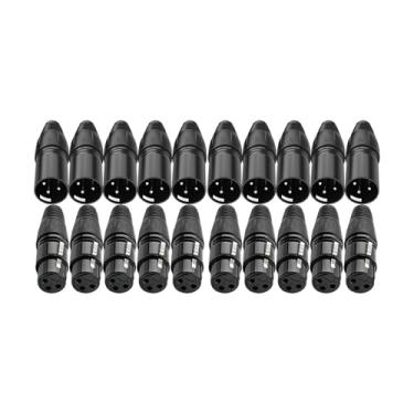 Imagem de Milageto Conector de cabo de microfone, plugue de áudio para microfone, conector XLR de 3 pinos, acessórios para shows, Preto 20 Peças