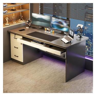 Imagem de Mesa de computador com 3 gavetas, mesa de estudo com suporte elevado para teclado, prateleiras de armazenamento para casa e escritório, mesa espaçosa, mesa de trabalho, 120 cm