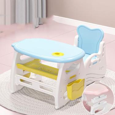 Imagem de Yadlan Conjunto de mesa e cadeira infantil de 1 a 12 anos, mesa de estudo com altura ajustável para crianças, mesa infantil com armazenamento, bolsa lateral e suporte para caneta, mesa de trabalho