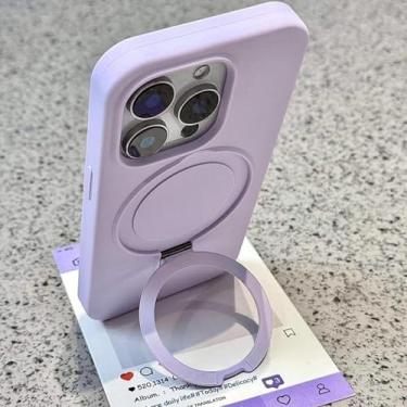 Imagem de HTVJFX Capa de silicone líquido de luxo com suporte e anel para iPhone 13, além de capa protetora magnética fosca e macia (para iPhone 13/roxa)