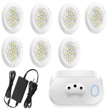 Imagem de Kit 7 Power Led 5w 3000k Abs Branco + Fonte + Tomada Wifi - Brustec