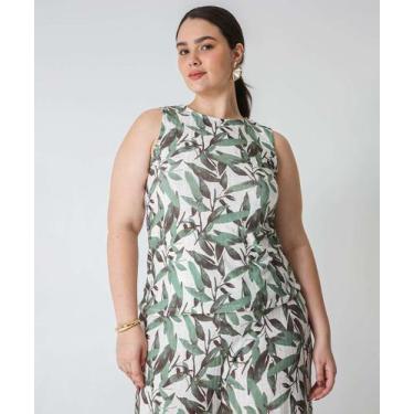 Imagem de Blusa Plus Size Feminina Estampa Folhas Marisa Verde-68035, Bege, G1